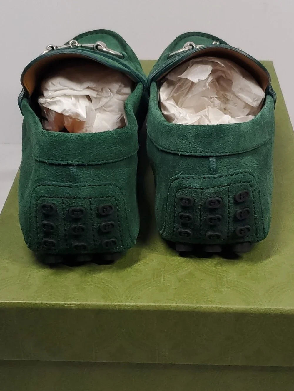 Gucci Green Suede Bit Loafers -Size 8G Elegant Slip-Ons Mens US 8 Womens 10/10.5